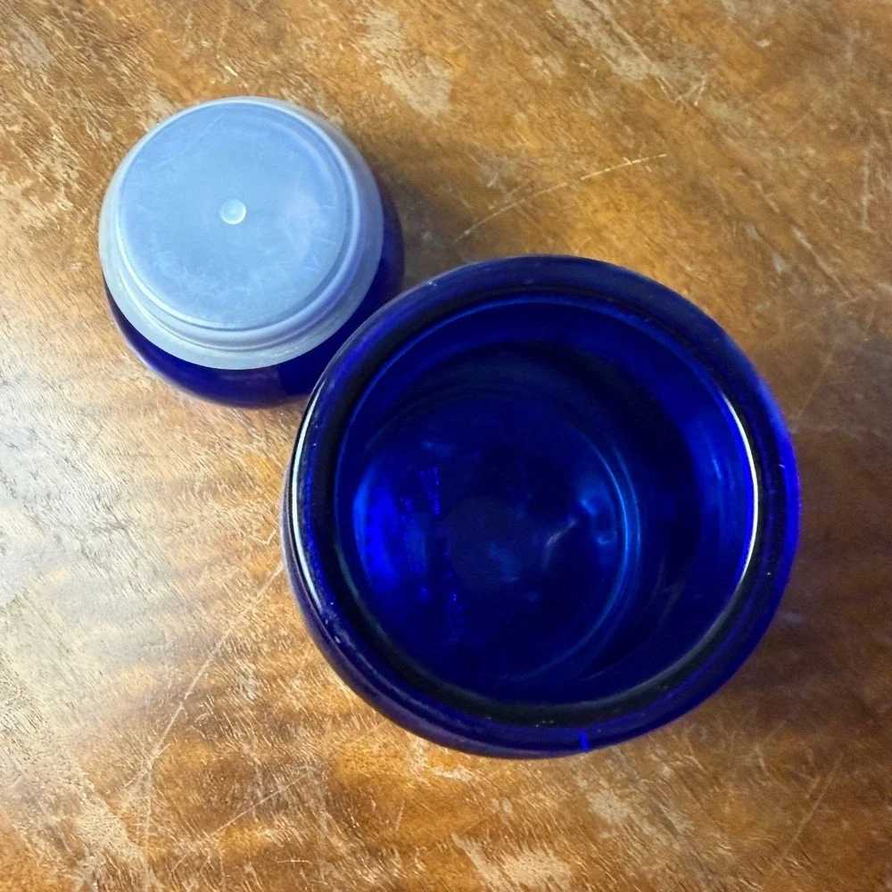 Vintage Glass Apothecary Jar Cobalt Blue Belgium Bubble Top